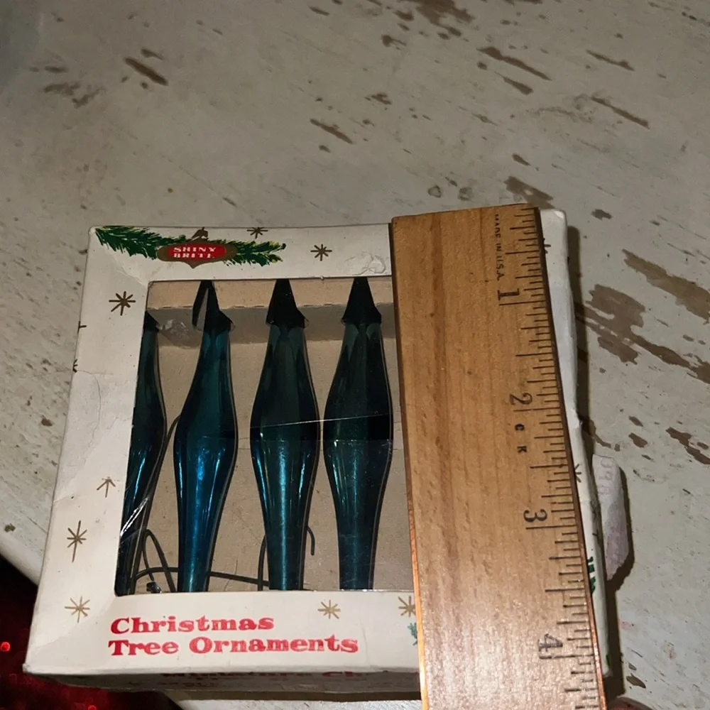 Vintage Mini Shiny Brite glass teardrop ornaments Japan feather tree